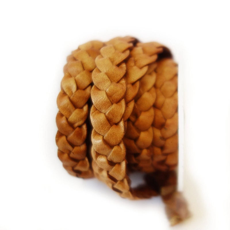 Cords Craft, 10mm 3 Ply Flat Braided Genuine Leather String Cord, Rope for Jewelry Making, Necklaces, Bracelets, Wraps, Crafts and Hobby Projects, Tan Vintage Color, Hand Braided, Roll of 2 Meters - Image 1